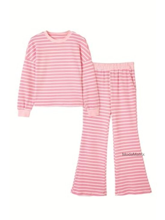 Other - Girls Waffle Sweatshirt & Pants 2-Piece Set Long Sleeve Striped Casual